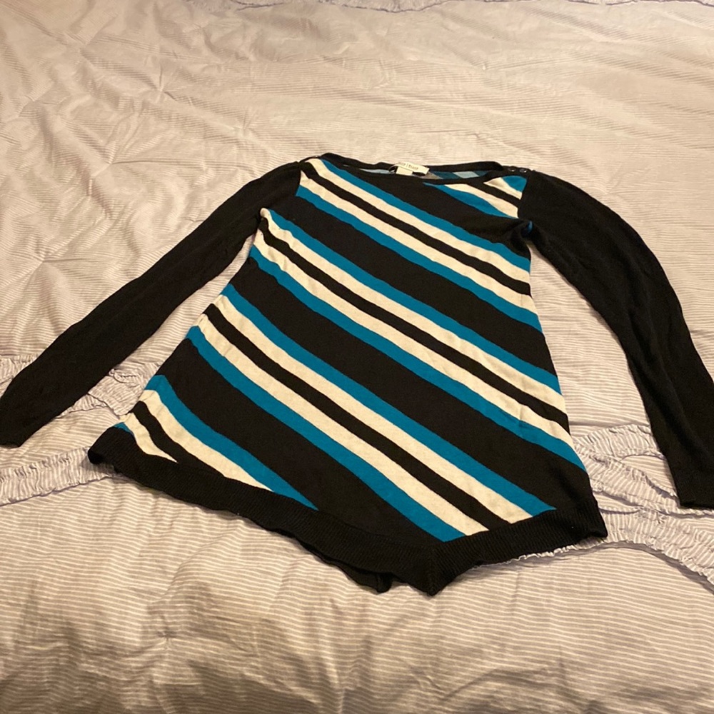 White House Black Market size small aqua black and white sweater tunic.